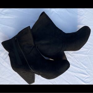 Black Faux Suede Cone Heel Bootie (WW)